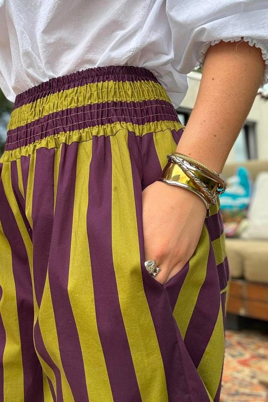Bloc Stripe Wide Leg Pant Aubergine & Olive